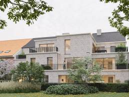 appartement te koop, Brustem St-Truiden - render achterkant - terassen